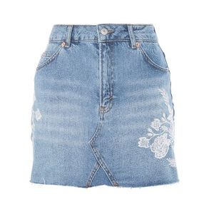 Topshop Floral Denim Skirt